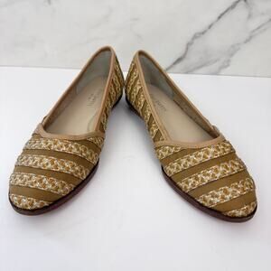 Eric Javits Women Flat Shoes Size 7.5 Metallic Striped Woven Classic Neutral Tan